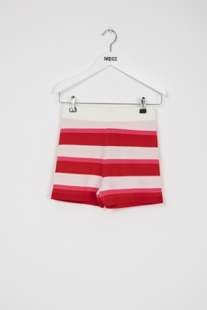 KNITTED STRIPED SHORT CHILI RED