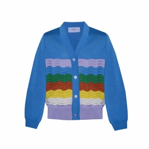 KNIT CARDIGAN RAINBOW  BLUE