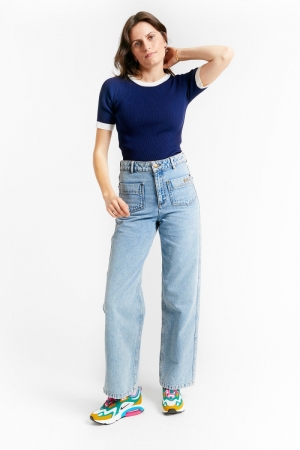 STRAIGHT LEG TROUSERS W LOGO DENIM